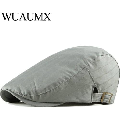 Wuaumx Retro Beret Hat Men Women Solid Color Visor Flat Caps Mens Duckbill Hat Herringbone Cap Unisex beret homme Wholesale