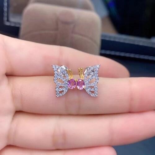 Pink Butterfly Sapphire Natural real Pink sapphire earrings 925 sterling silver For men or women jewelry