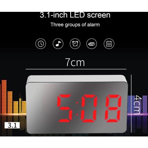 LED Mirror Digital MINI Alarm Clock Snooze Table Clock Wake Up Mute Calendar Dimmable Electronic Desktop clocks Home SCIE999