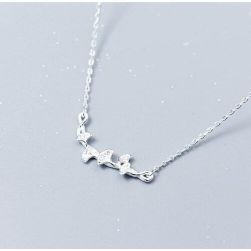 Ginkgo Biloba Fresh Literary Flower Leaves 925 Sterling Silver Clavicle Chain Temperament Personality Female Necklace SNE356