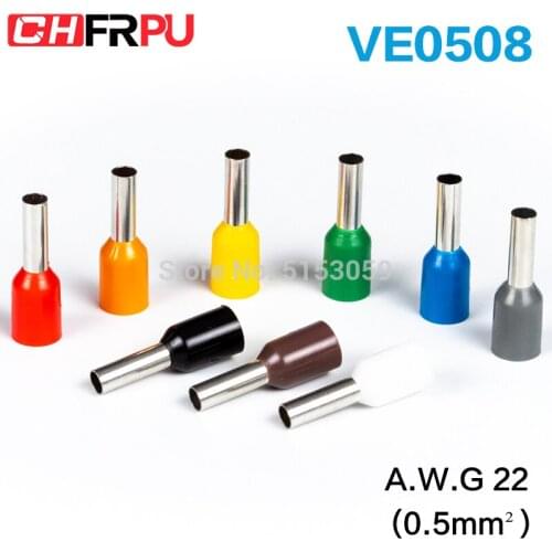 100pcs E0508 Insulated Ferrules Terminal Block Cord End Wire Connector Electrical Crimp Terminator Wire For 0.5mm, 22 AWG