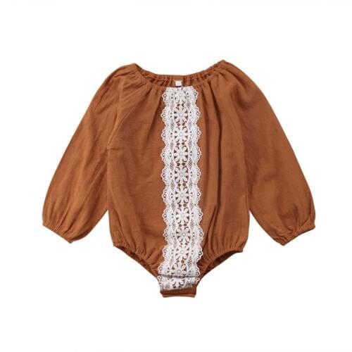 2019 Baby Kids Girls Long Sleeve Lace up Solid Jumpsuit Bodysuit Cotton Outfit Set Size 0-24M