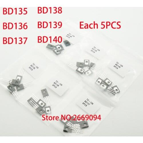 30PCS BD135 BD136 BD137 BD138 BD139 BD140 each 5PCS TO126 Silicon NPN Epitaxial Power Triode Transistor TO-126