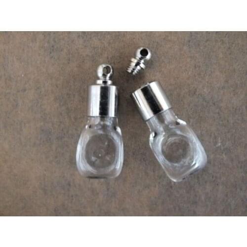6mm Screw cap square glass vial pendant with silver planted cap wishing glass bottle art necklace