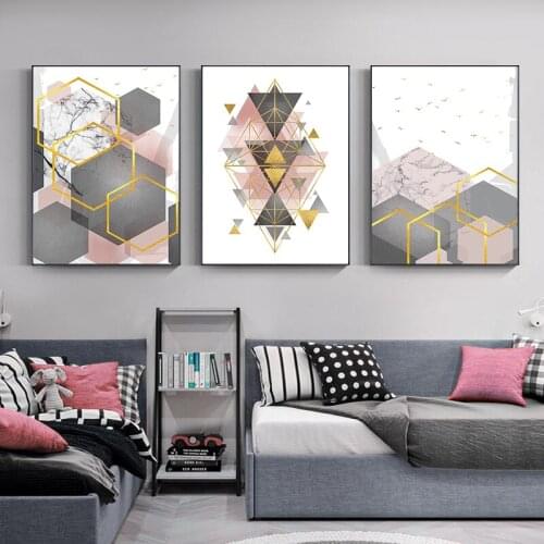 Abstract Poster Geometric Polygon Marble Texture Wall Canvas Painting Golden Contemporary Print Art Picture Living Room Decor
