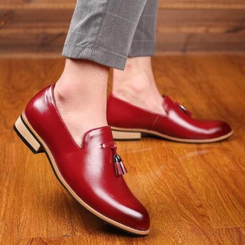 QWEDF Brand PU Pointed Toe Business Brogue Shoes Men Dress Casual Soft Rubber Shoes Breathable Wedding Shoes Mocassins K6-06
