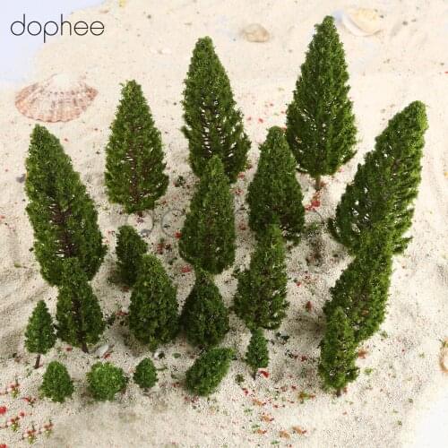 Dophee 20pcs Model Trees 10 sizes Tower Shaped Trees Model Train Scenery Landscape 1:50-400 Green 48mm-160mm