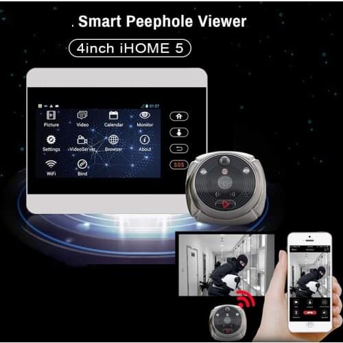IHome5 WiFi 1080P HD Door Viewer 4" LCD Screen GSM Wireless Camera Alarm Ring Video Eye Call Peephole Doorbell PIR Motion Detect