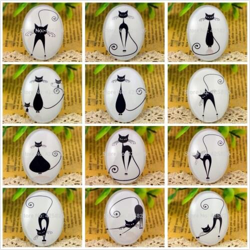 Hot Sale 2pcs 30x40mm Handmade Photo Glass Cabochons (White Black Cat Series)