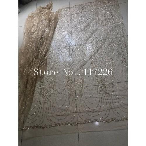 Pretty glued glitter Embroidery African Nigerian Guipure Lace Fabric JRB-92004 with gold glitter