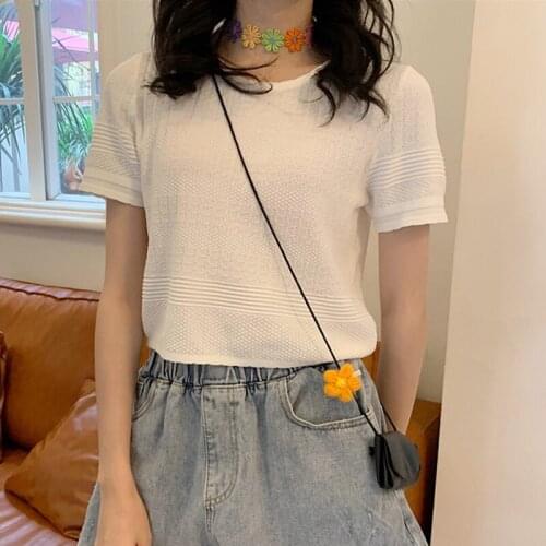 Crop Top T-Shirt Female Solid Cotton O-Neck Short Sleeve T-shirts for Women High Waist Slim Short Casual Retro Femme T-Shirt