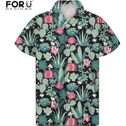 FORUDESIGNS Cactus With Alpaca Patten Summer Dress For Men Beach Vintage Short Sleeve Shirt Blusas Feminina Aloha Shirts Mujer