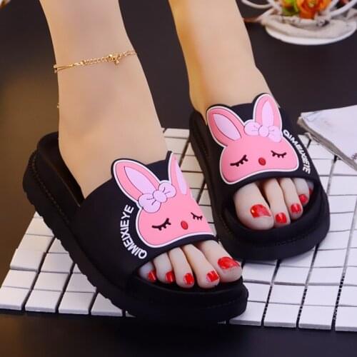 Korean version of the summer cute rabbit sandals and slippers fashion word thickening indoor slippers soft bottom shoes