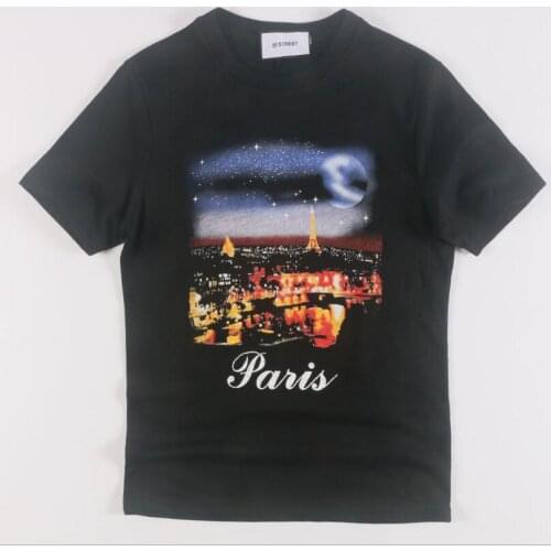 County High of New milan 19ss Men T Shirts Paris night view T-Shirt Hip Hop Skateboard T-Shirts Tee Top Kenye West #694