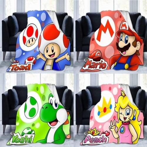 Super Mario Cartoon Blanket 3D Printed Luigi Yoshi Mushroom Donkey Kong Soft Flannel Blanket Throw Bed Sofa Blankets kids Gifts
