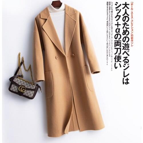 New winter elegant ladies wool coat fashionable ladies black long coat classic knitted 100% pure wool coat warm large size coat