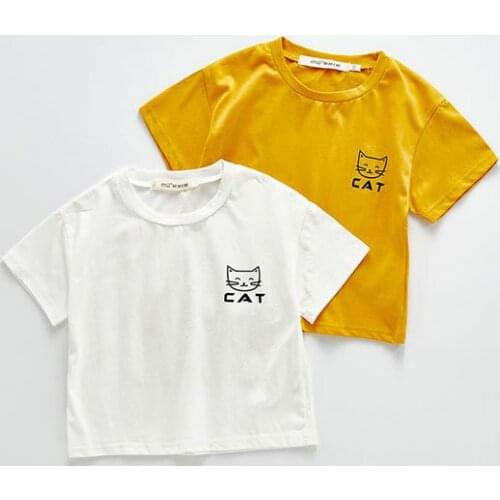 1 2 3 4 5 6 Years Toddler Boys T-shirts Cartoon Cat Print Short Sleeve Tops for Boy Kids Clothing Summer Baby Child Tshirts New