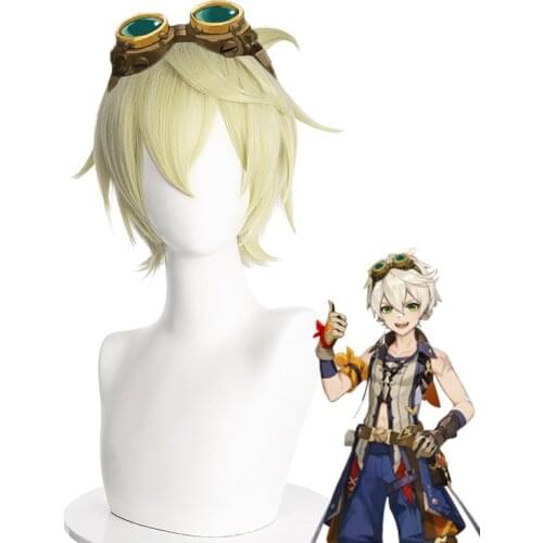 Bennett Cosplay Wig Game Genshin Impact Short Light Gold Heat Resistant Synthetic Hair Anime Wigs
