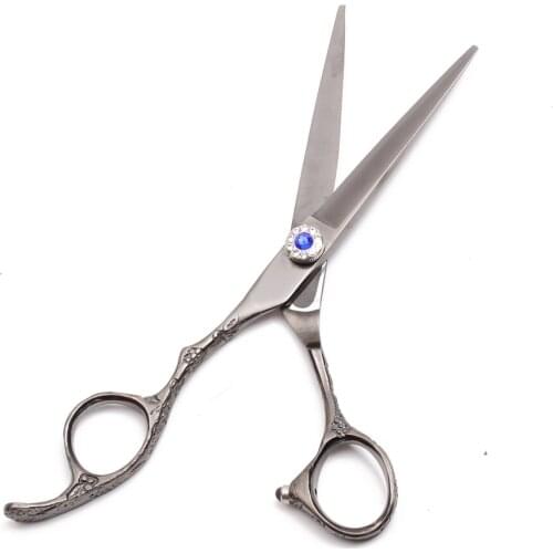 Left-Hand 5.5 inch Black 440C Engraving Logo Hairdressing Scissors Cutting Shears Thinning Scissors Professional Hair Scissors