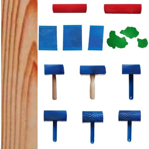 Rubber Empaistic Wood Pattern Painting Roller Graining Painting Tool with Handle