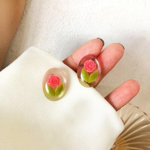 New To Restore Ancient Ways Small And Pure And Fresh Flowers Stud Earrings Contracted Elliptical Resin Deserve To Act The Role O
