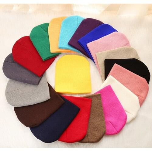 Solid Beanies Hat for Kids Baby Autumn Winter Knitted Bonnet Hats Warm Soft Cotton Woolen Skullies Cap for Toddler Baby Girl Boy