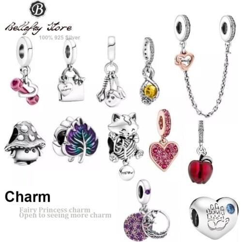 Real 925 Sterling Silver Fairy Princess Charm Leaf Beads Fits Original Bracelet Bangles Child Girls DIY Jewelry Decoration