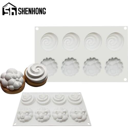 SHENHONG 8 Cavity Spiral Chocolate Brownie Mousse Mould Cloud Silicone Cake Mold Muffin Pastry French Dessert Tray Baking Tool