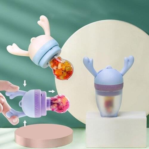 Cute Antler Pacifier Molar Toy Silicone/PP Infant Nipple Feeding Pacifier Mesh Nipple Teat Bags Squeeze Push Pacifier Bite Bags