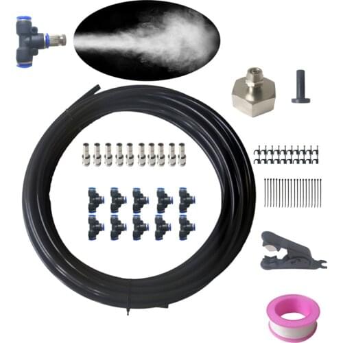 Water Misting Cooling System Mist Sprinkler Nozzle Outdoor Garden Patio Greenhouse Plants Spray Hose Watering Kit 10 meters