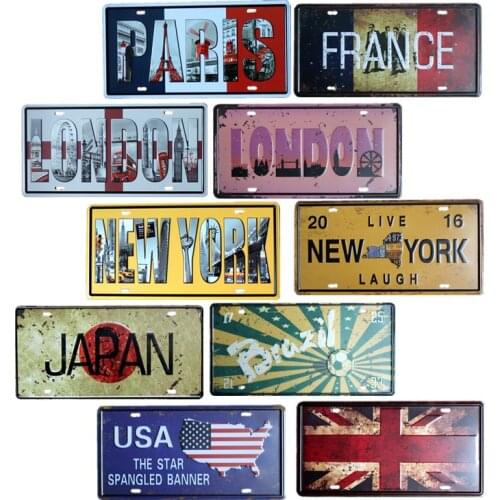 United States Japan Canada National Flag Vintage License Plates Metal Signs Wall Decoration Bar Pub Club Decorative15x30cm