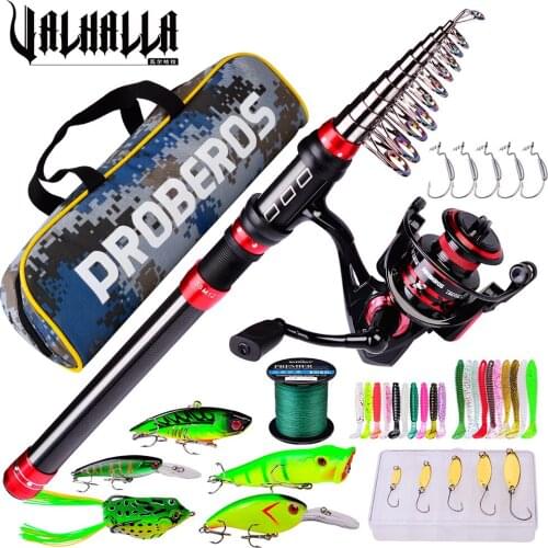VALHALLA 1.8m-3.6m Telescopic Casting Fishing Kit Portable Ultralight Rod and 5.2:1 Gear Ratio Fishing Reel Pesca Tackle Combo