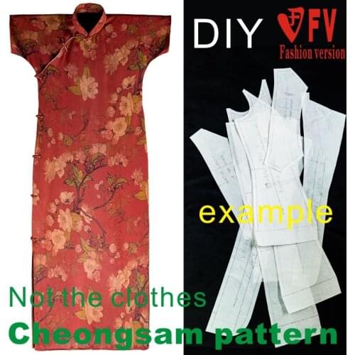 Vintage Short Sleeve Cheongsam Design Drawing Old Shanghai Side Cardigan Long Cheongsam Clothing Cutting Pattern BQP-43