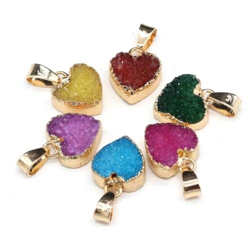 Top Quality Natural Druzy Crystal Pendants Heart Shape Gold-plated Charms for Jewelry Making Women Necklace Earrings Accessories