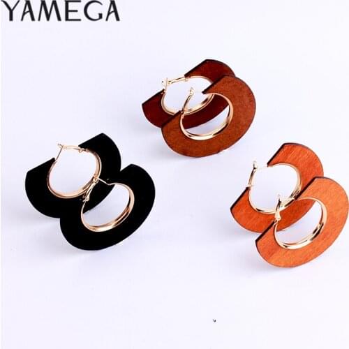 YAMEGA Ethnic Geometric Big Wooden Earrings For Women Vintage Earrings Gold Dangle Drop Earring 2019 Female Africa Boho Jewelry
