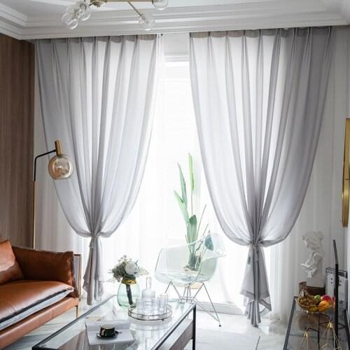 Nordic Style Silver Chiffon gauze Curtain Panels Modern Tansparent impermeable Blue Curtain Drapes Soft Yarn for Living Room