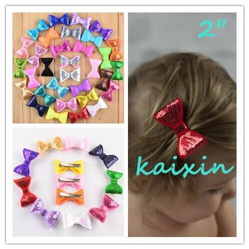 80pcs/lot 2'' Girl Sequined Bows Hair Clips Ornament Glitter Bow Barrette Hair Accessories 32 Colors Free Shipping FC36
