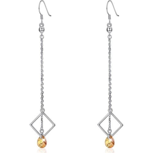ZEMIOR 925 Sterling Silver Drop Earrings For Women Square-Shape Austria Crystal Long Tassel Earring Wedding Fine Jewelry Best