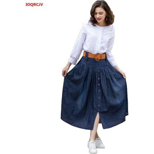 6XL Womens Streetwear Large Sizes Denim Skirt New Spring Elastic Waist With Belt Casual Jeans Skirt Loose Long Jeans Skirt 692