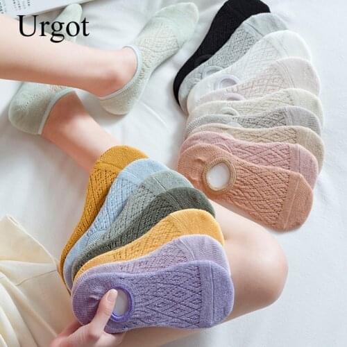Urgot 5 Pairs/Set Women Silicone non-slip invisible Socks Summer Solid Color Mesh Ankle Boat Socks Female Cotton Slipper No show
