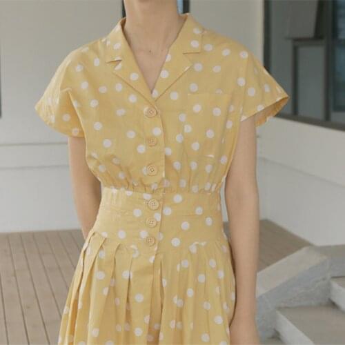 Women vintage yellow Polka Dot female High waist design long 2019 lady summer beach dress maxi dress party dress ves