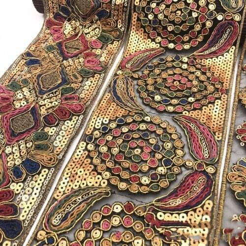 1 Yards Flower Embroidery Lace Trim Sequined Ethnic Ribbon DIY Sewing Supplies for Clothes Dress Designer Fabric