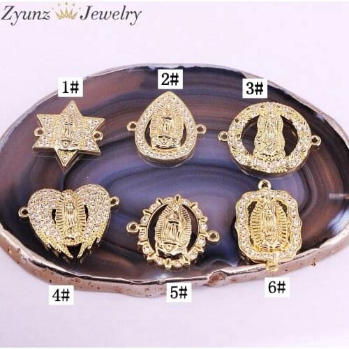 10PCS, Different shape Clear Cubic Zirconia Connector Jesus Of Vingin Beads DIY Accessories Rainbow CZ Micro Pave Fashion Beads