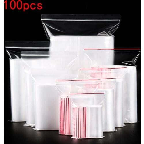 100pcs Transparent Ziplock Bag Reusable Transparent Jewelry / Food Storage Bag Kitchen Bag Transparent Zipper Bag