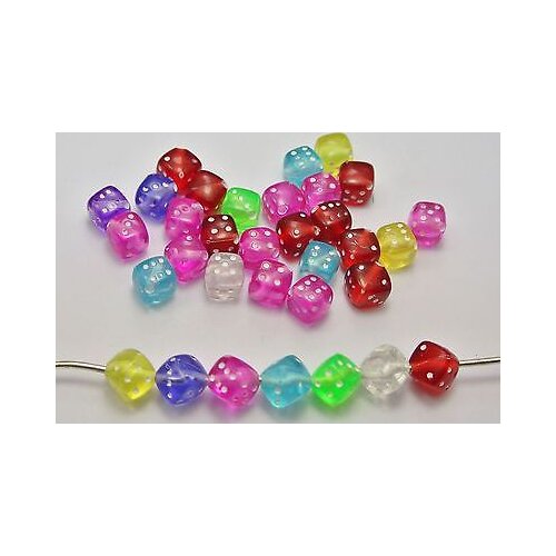 100 Mixed Colour Transparent Acrylic Cube Dice Beads 8X8mm Diagonal Hole