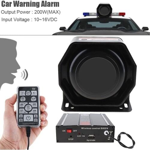 12V 200W 18 Tone Loud Car Warning Alarm Police Ambulance Firetruck Siren Horn PA Speaker with MIC & Wireless Remote Control