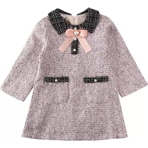 2020 Baby Summer Clothing Sweet Baby Girl Kid Zip Up Plaid Coat Dress Party Long Sleeve Clothes Bowknot Outerwear Set 1-6T