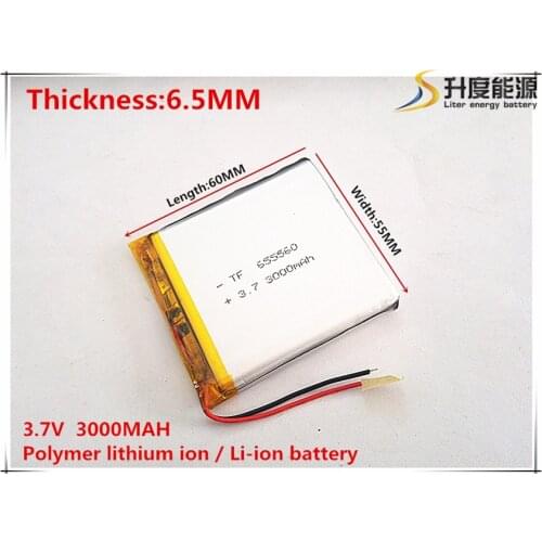 3.7V 3000mAh 655560 Lithium Polymer Li-Po li ion Rechargeable Battery cells For Mp3 MP4 MP5 GPS mobile bluetooth