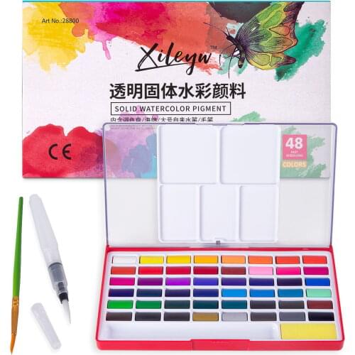 48 Colors Superior Solid Watercolor Paint Set With Brush Pen Foldable Travel Water Color Pigment For Draw Art Supplies 03111