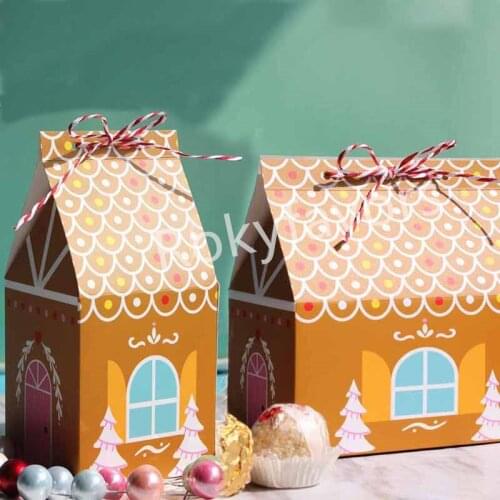 50PCS Xmas Carft Mini House Candy Boxes Favors Chocolate Holders Party Sweet Box Baking Supplies Little Gift Package with string